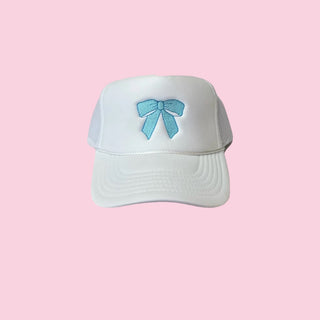White Trucker Hat with Blue Bow (Mix & Match Any 6 or More to meet moq)