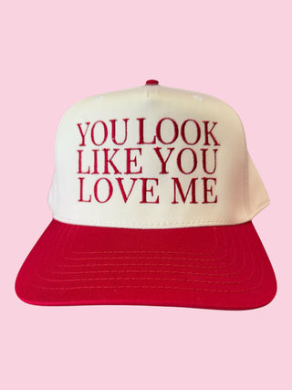 YOU LOOK LIKE YOU LOVE ME TRUCKER CANVAS - red on red (Mix & Match Any 6 or More to meet moq)