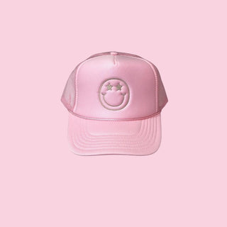 Pink trucker hat with smiley face  (Mix & Match Any 6 or More to meet moq)