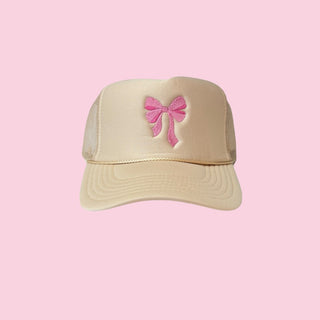 Tan Trucker Hat with Pink Bow (Mix & Match Any 6 or More to meet moq)