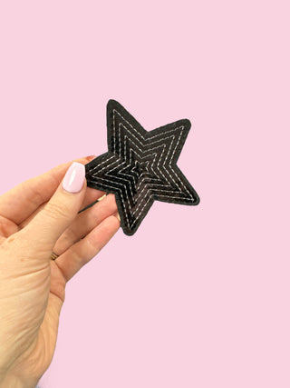 Star With Stitching - Black (HEAT PRESS) ($100 MINIMUM ON PATCHES)