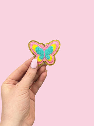 Butterfly - Blue/Pink/Yellow (STICKY BACK) ($100 MINIMUM ON PATCHES)