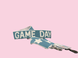 LIGHT BLUE/WHITE GAME DAY BEADED BAG STRAP