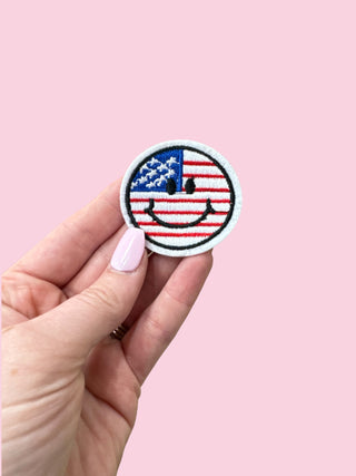 Smiley - Patriotic (HEAT PRESS) ($100 MINIMUM ON PATCHES)