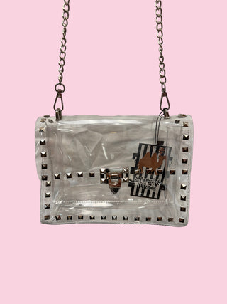 Silver-studded clear crossbody purse