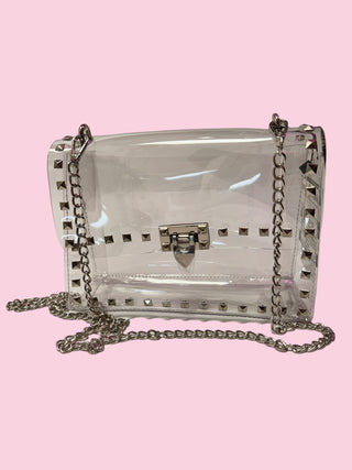 Silver-studded clear crossbody purse