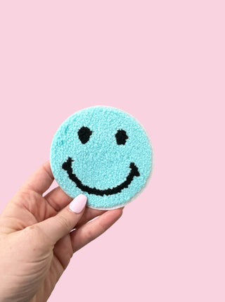 Smiley - Large Turquoise (HEAT PRESS)  ($100 MINIMUM ON PATCHES)