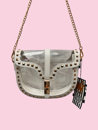 White Trimmed clear crossbody purse