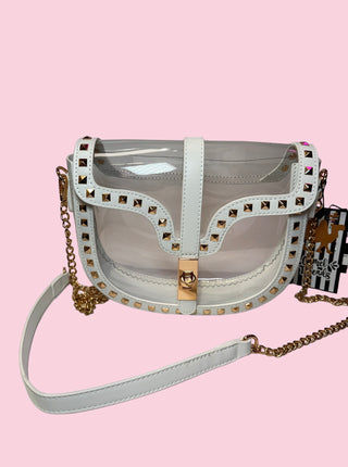 White Trimmed clear crossbody purse