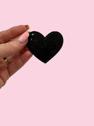 Black Sequin Heart (HEAT PRESS) $100 MINIMUM ON PATCHES)