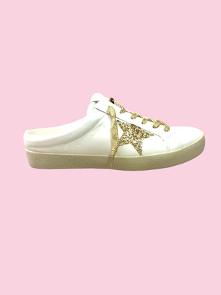 White Gold Star Glitter Slide Sneaker