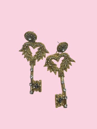 Gold Heart Key (Mix & Match Any 10 or More Pair)