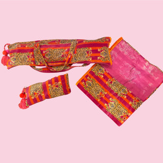 HOT PINK/Orange Tiger Mahjong Bag Set of 3