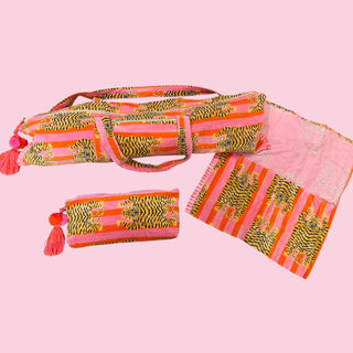 Light Pink/Orange Tiger Mahjong Bag Set of 3