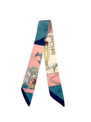 Twilly Scarf (LIGHT PINK/TEAL CHECKERED HORSE TWILLY)