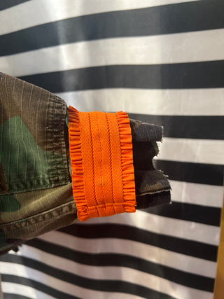 NEW CAMO CROPPED RUFFLE COLLAR JACKET ORANGE CUFF- ONE SIZE