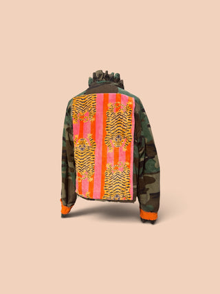 NEW CAMO CROPPED RUFFLE COLLAR JACKET ORANGE CUFF- ONE SIZE