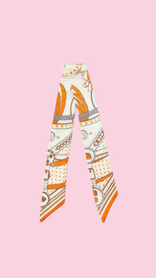 Twilly Scarf (ORANGE/WHITE COWGIRL STAR)