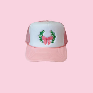 Pink trucker hat with bow and wreath (Mix and Match Any 6 or More)