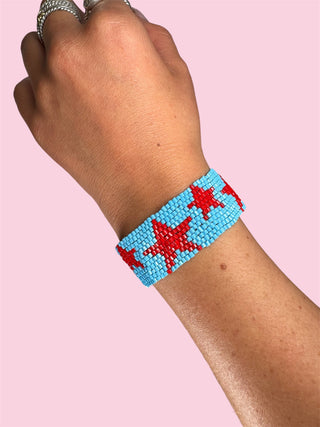 BLUE AND RED STAR ADULT BRACELET