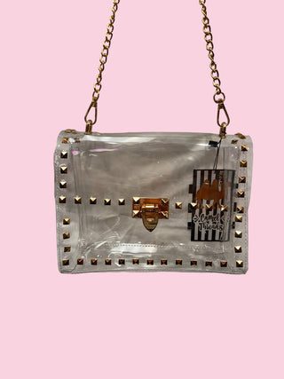 Gold-studded clear crossbody purse