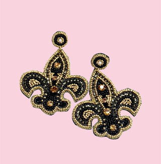 A14D Black & Gold Fleur-de-lis (Mix & Match Any 10 or More Pair)